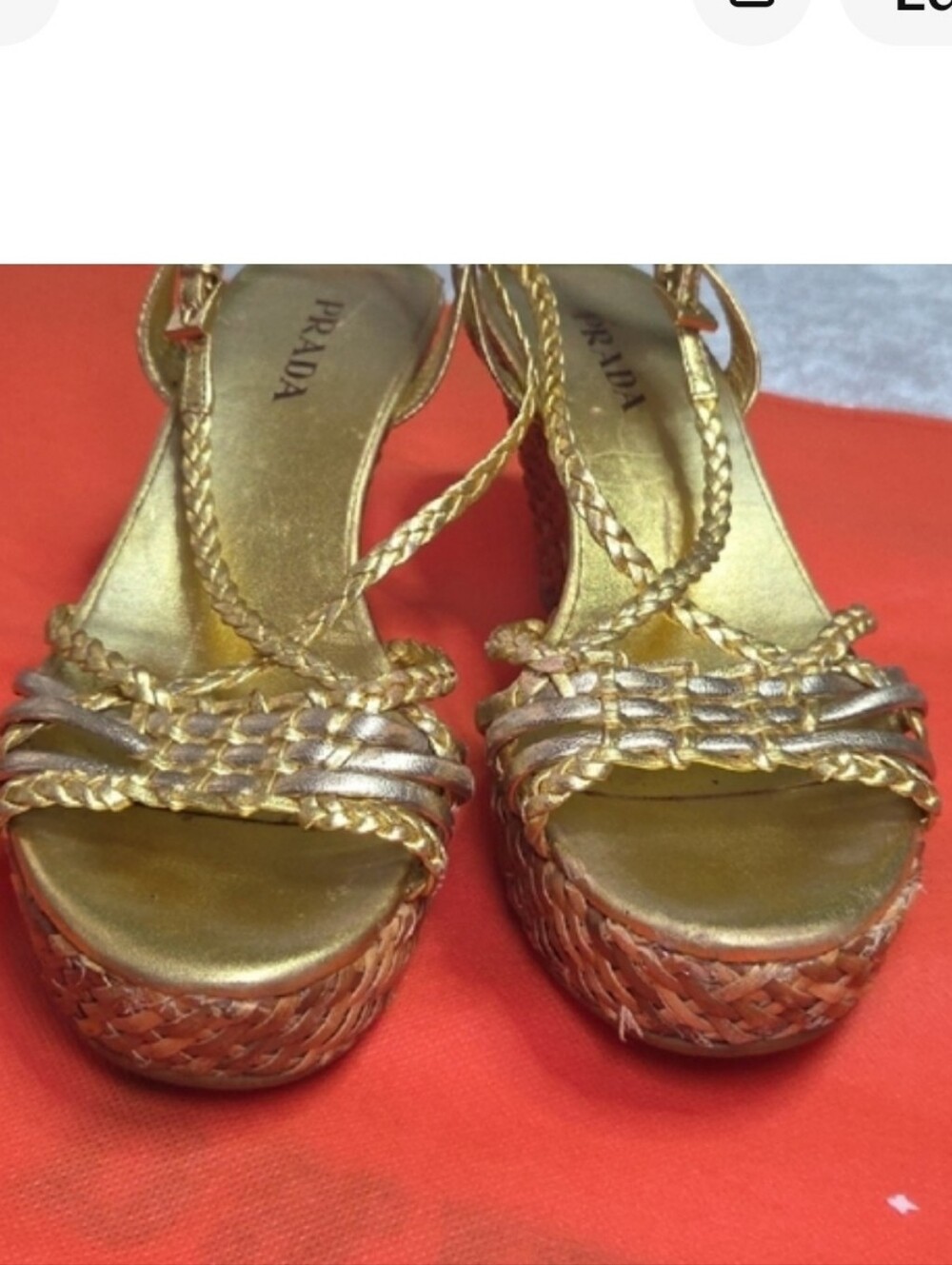 Prada metallic leather braided wedge sandals. - Picture 5 of 13